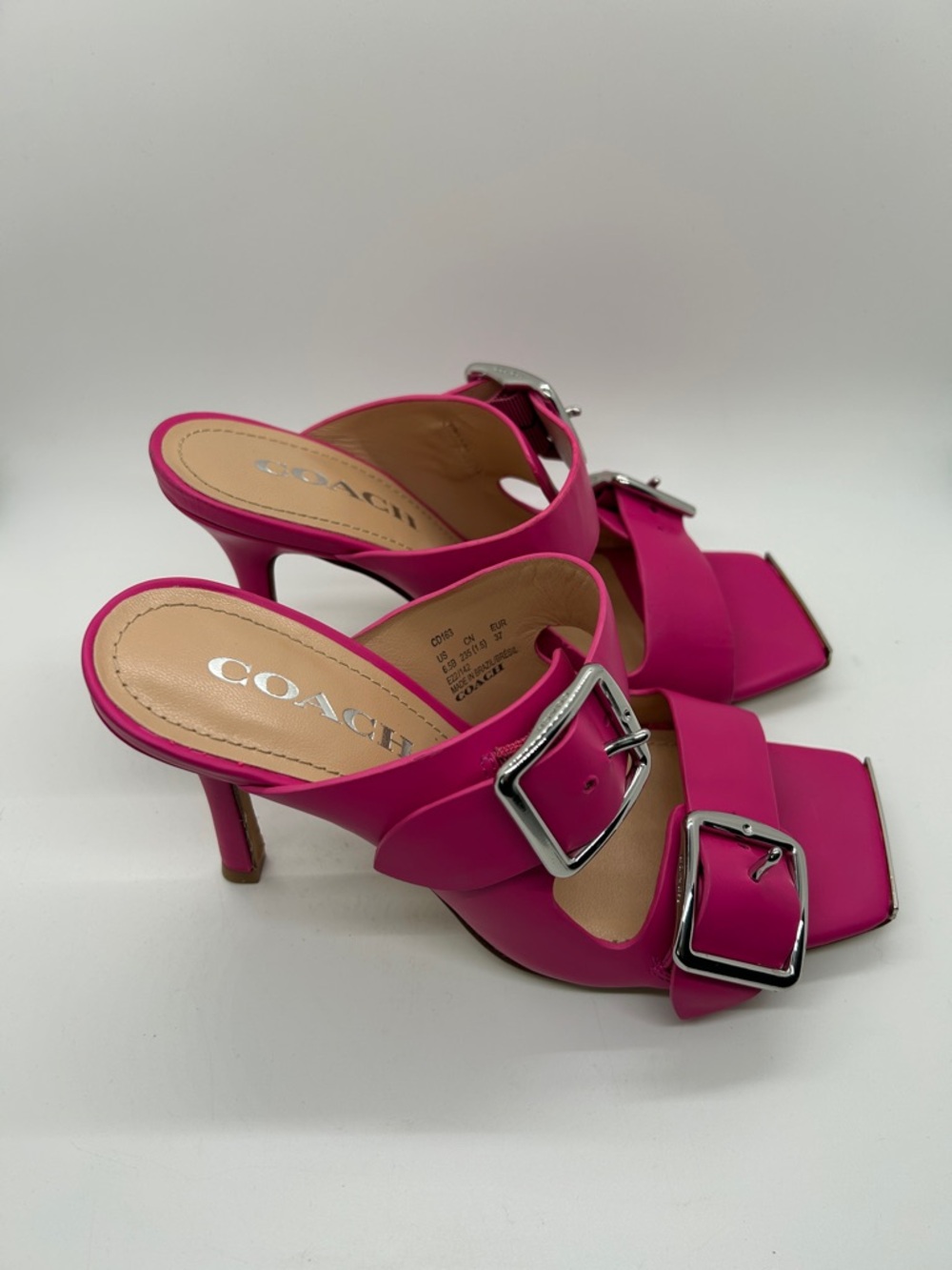 COACH Bright Pink Leather Double-Buckle Slide Stiletto Heels Shoes *Size 6.5* 🌸🌸 - Picture 4 of 9